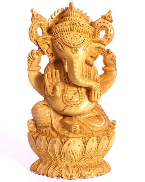 Auspicious Ganesha Wood Statue