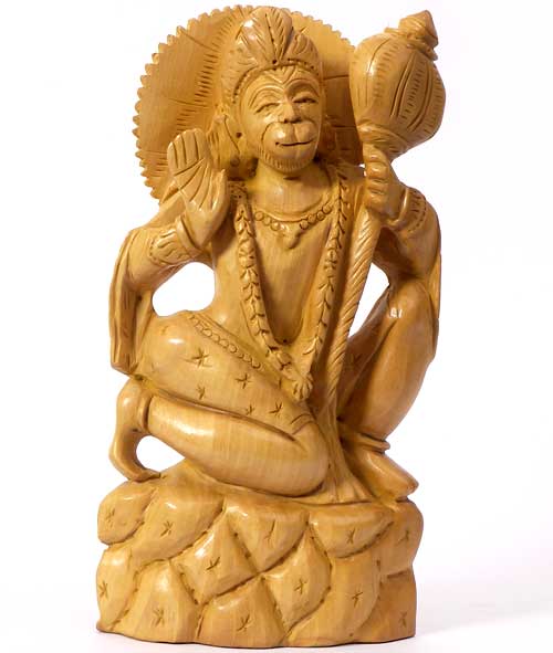Carved Wood Hanuman Figure