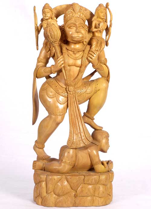 Devoted Hanuman Statue in Wood