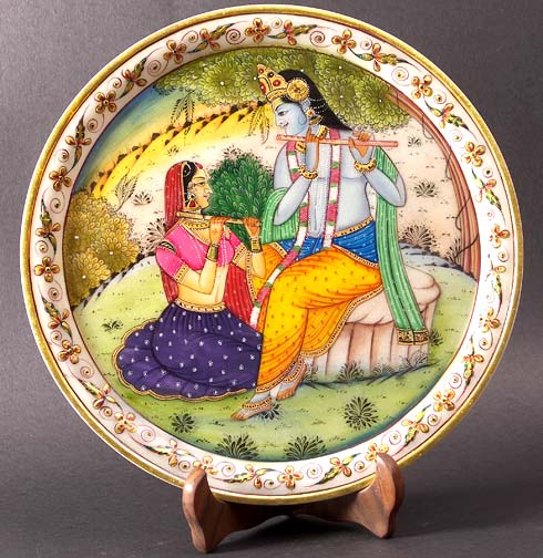 Radha Krishna Marble Tile Painting