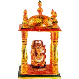 Wooden Mandir with Ganesha Painted