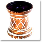 Antique Finish Wooden Candle Holder (Round Shape in Brown)