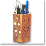 Wooden Pen Holder with Brass Inlay