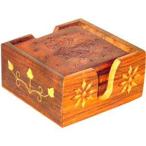 Wooden Square Coaster with Carving