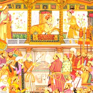Jahangir presents Prince Khurram with a turban orn