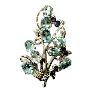 Silver Broach Aquamarine Sapphire