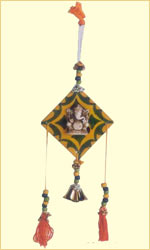 Ganeshji Latkan (Blue Pottery Tile with brass bells)