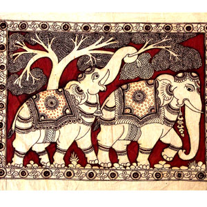 Craft Ideas Canvas on Kalamkari Painting Twin Elephants
